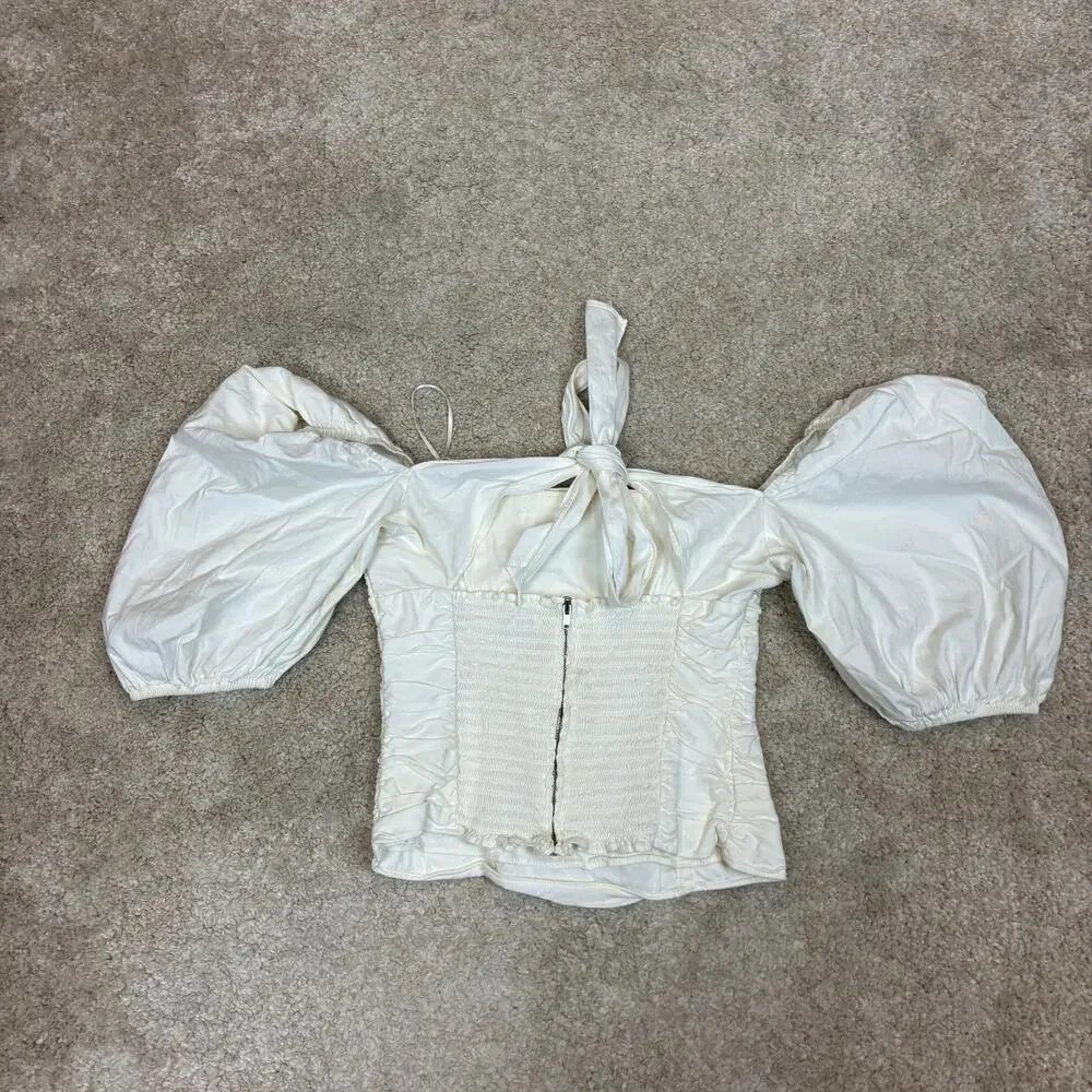 Reformation Radish Puff Ruched Sleeve Top Women's 2 XS Milkmaid Boho